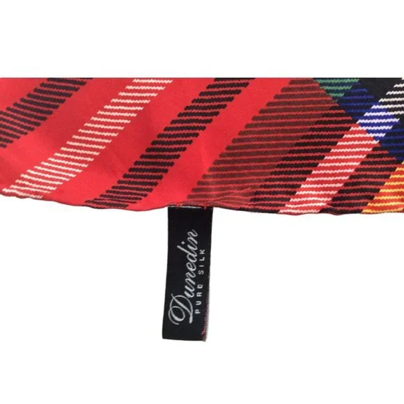 DUNEDIN Red Plaids & Checks Silk Scarf 31"/31,5" EX COND - Picture 3 of 8